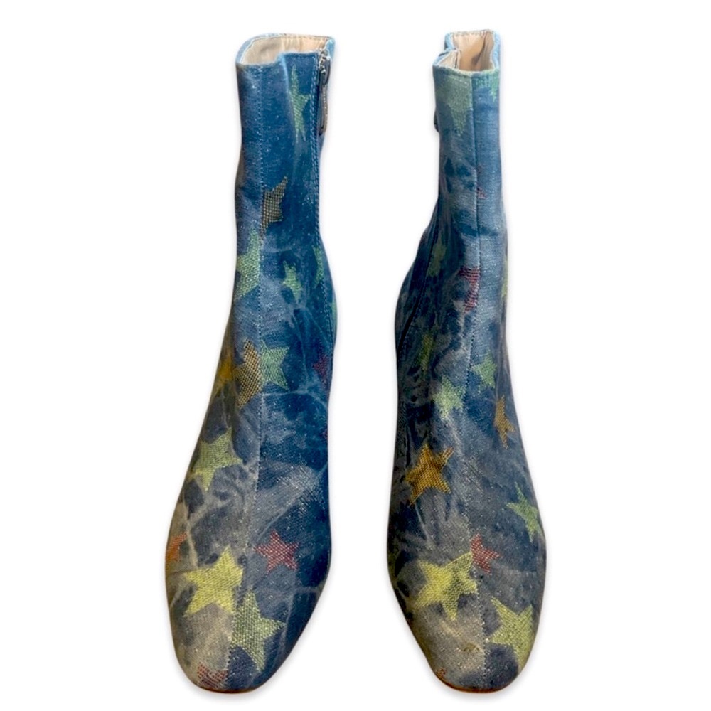 STAR design Blue and Green Ankle Boots with Unique Design